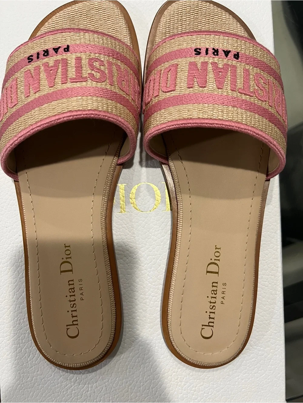 Dior Beige and Pink Woven Logo Slide Sandals - Picture 2 of 3